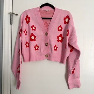 Bailey Rose Pink Floral Crop Cardigan - Large